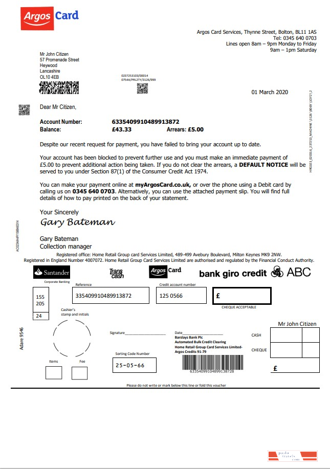 United Kingdom Argos Card in Word and PDF format